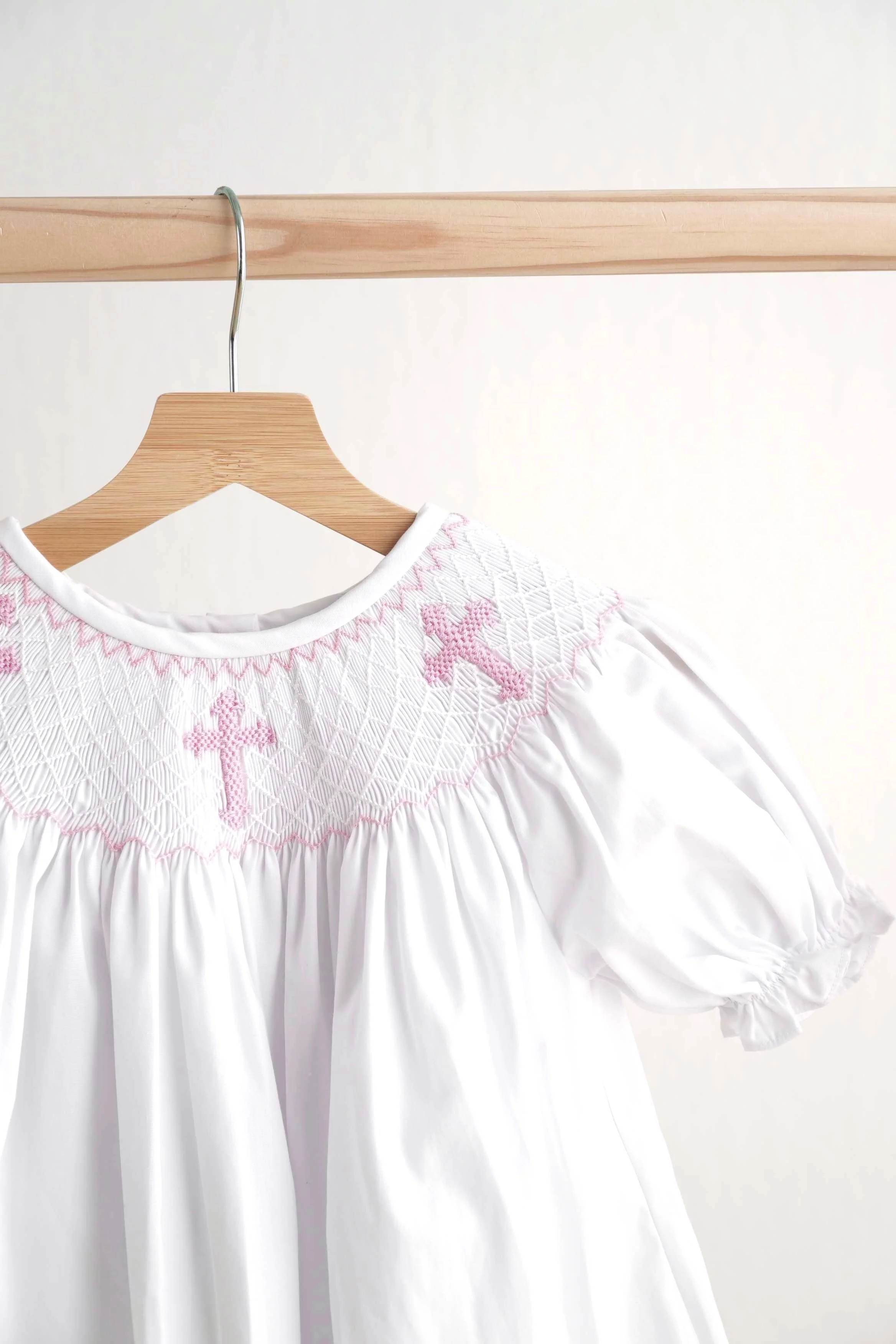 Pink easter cross hand-smocked girl dress - Image 2