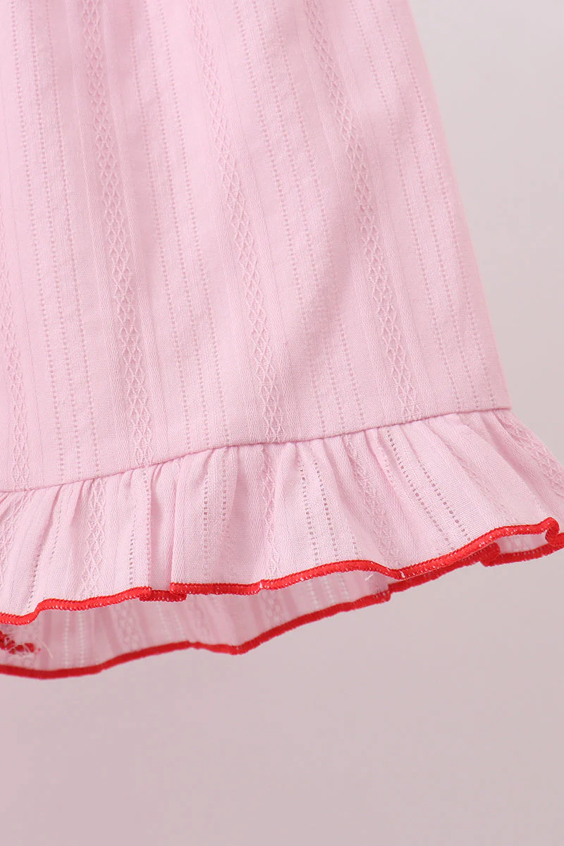 Pink fireworks flag smocked jacquard scalloped ruffle shorts set - Image 3