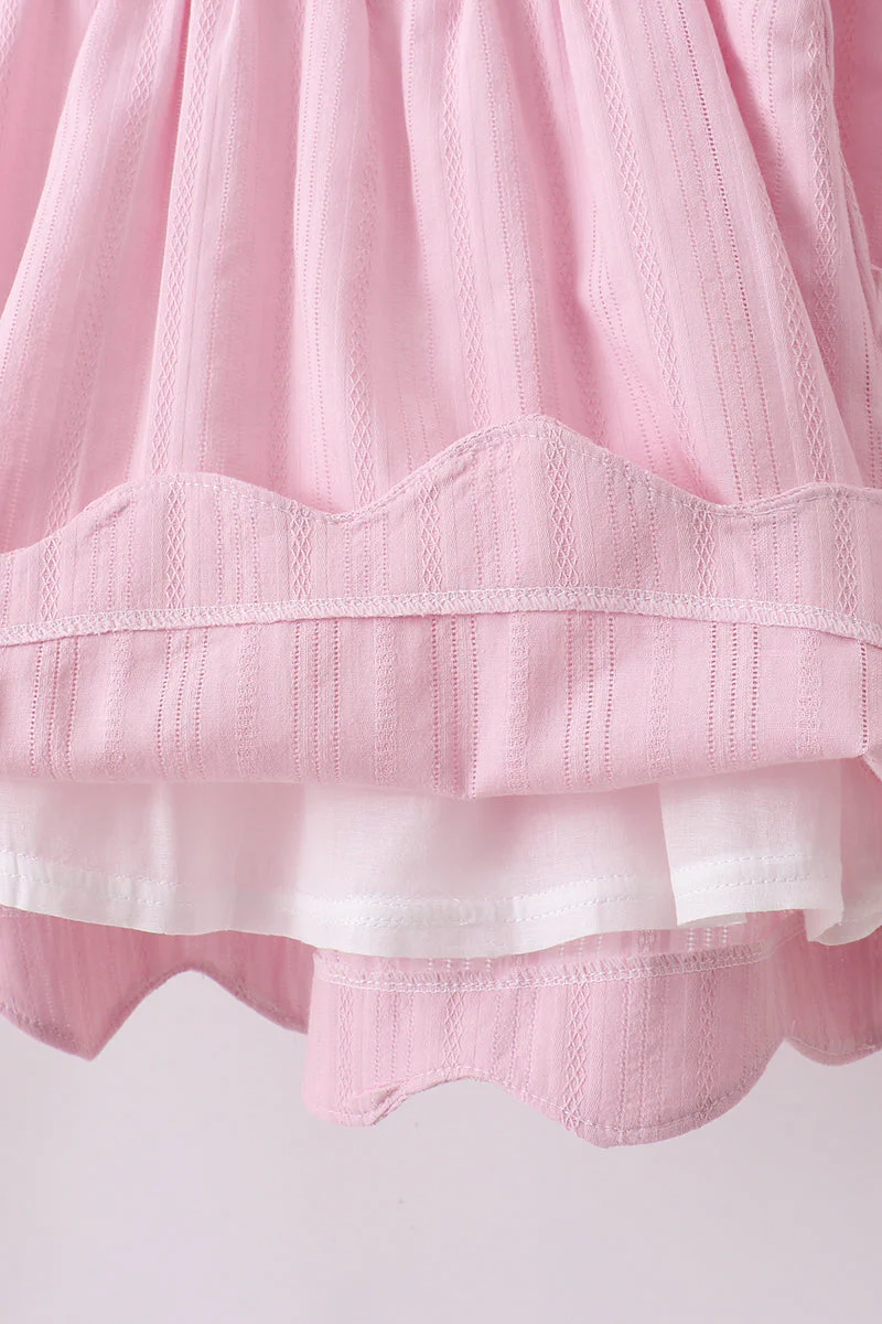 Pink fireworks flag smocked jacquard scalloped ruffle shorts set - Image 4