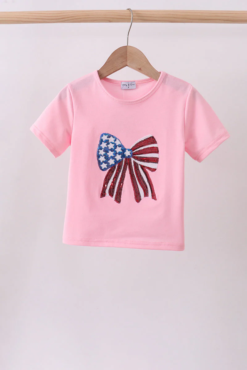 Pink flag bow sequin mom&me top - Image 2