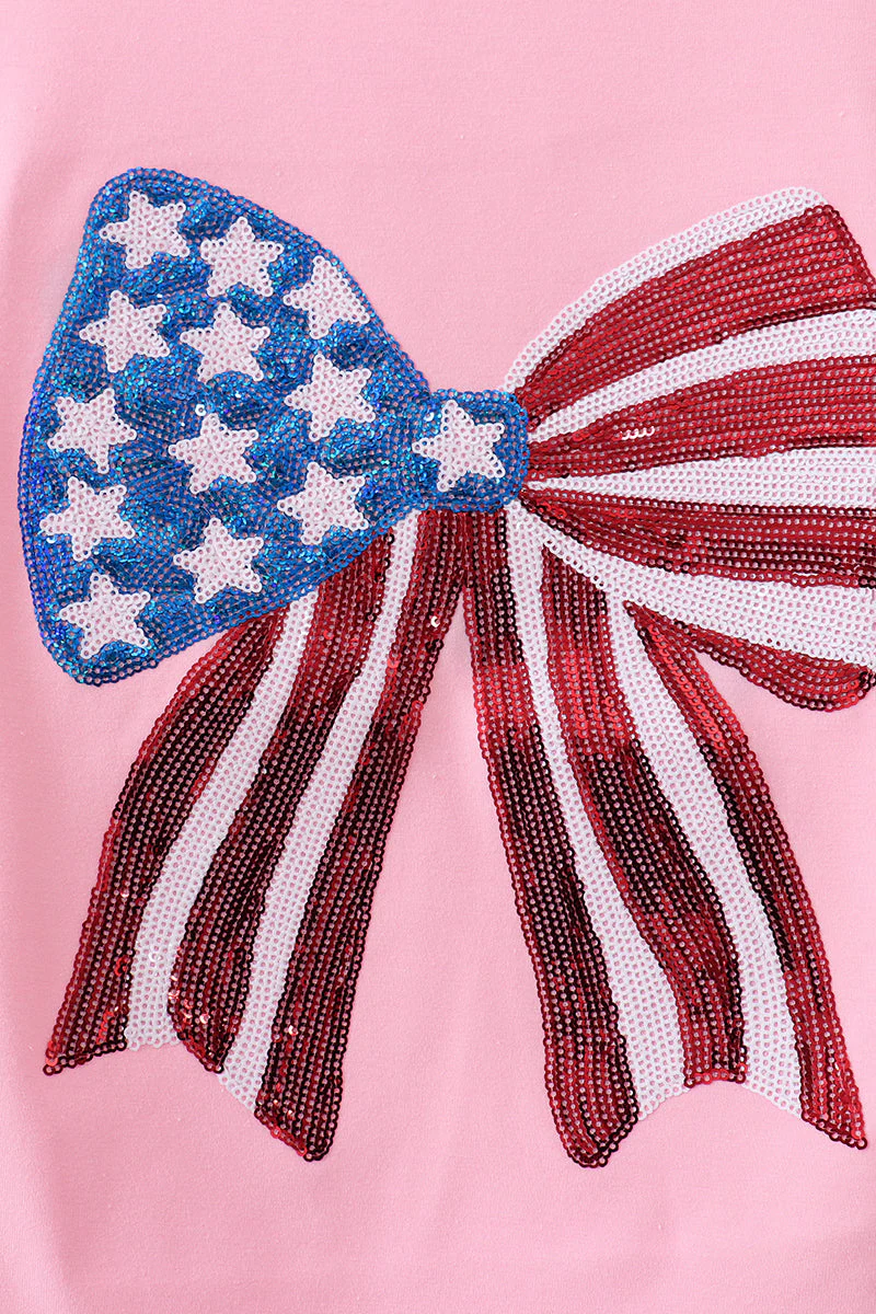 Pink flag bow sequin mom&me top - Image 4