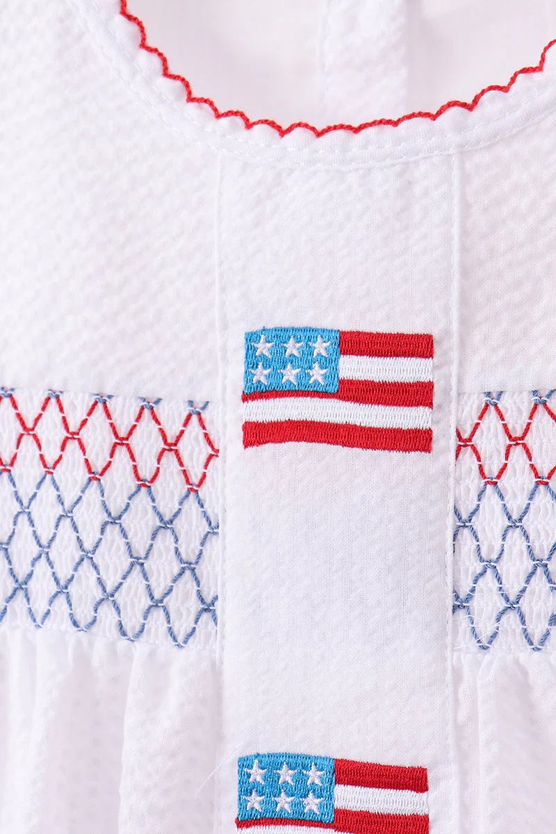 Pink flag smocked ruffle shorts set - Image 2