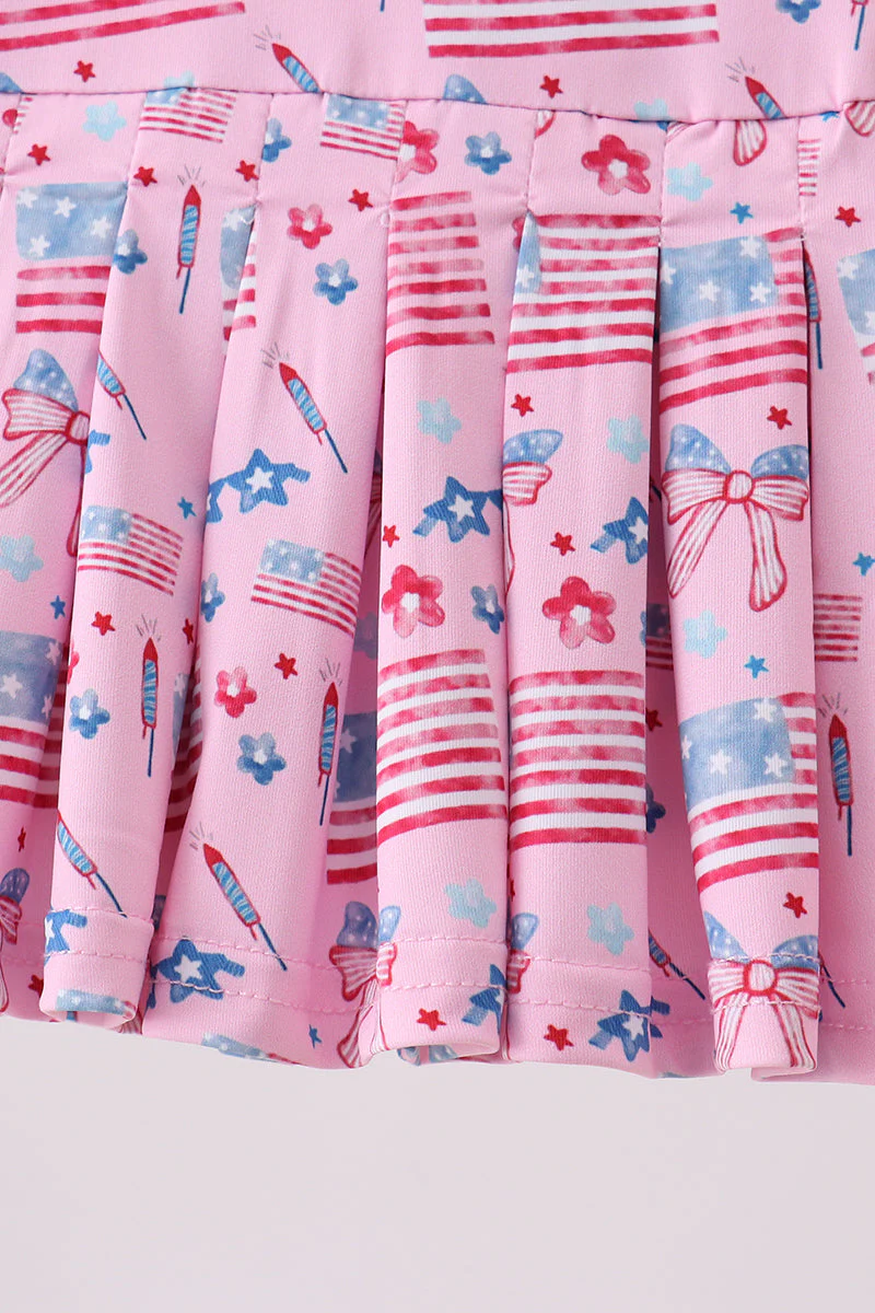 Pink flag star print skorts - Image 3