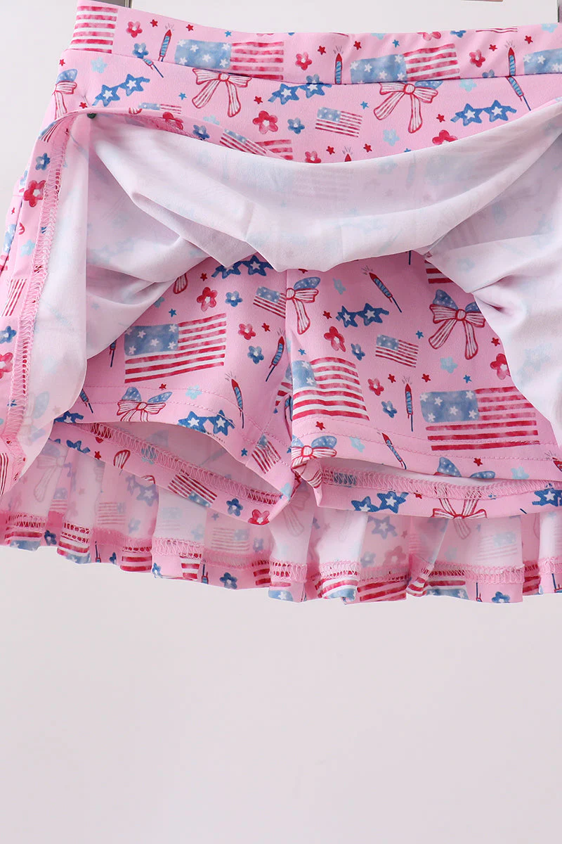 Pink flag star print skorts - Image 4