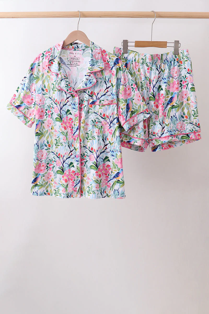 Pink Floral Bamboo Pajamas Women Set