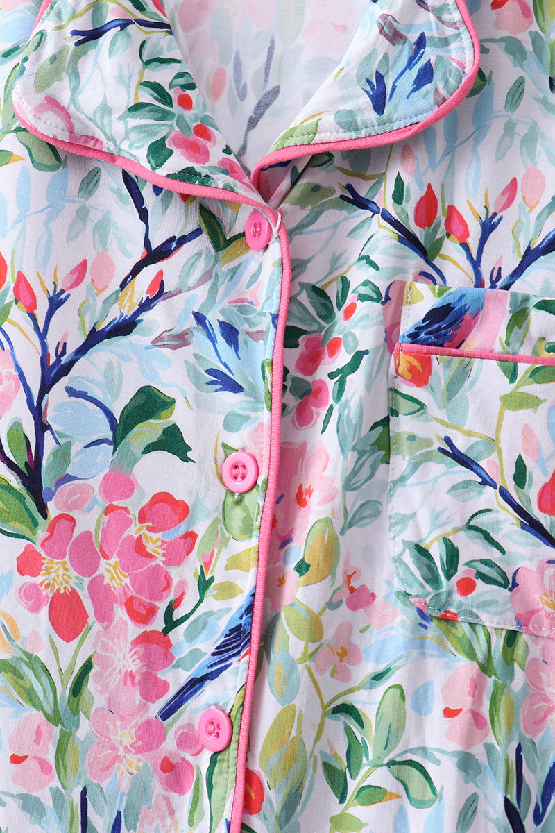 Pink Floral Bamboo Pajamas Women Set - Image 3