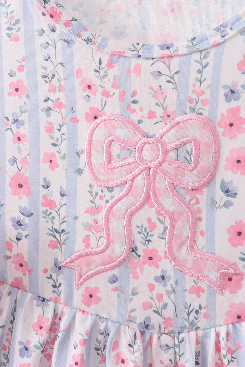 Pink Floral Bow Applique Bow Dress - Image 2