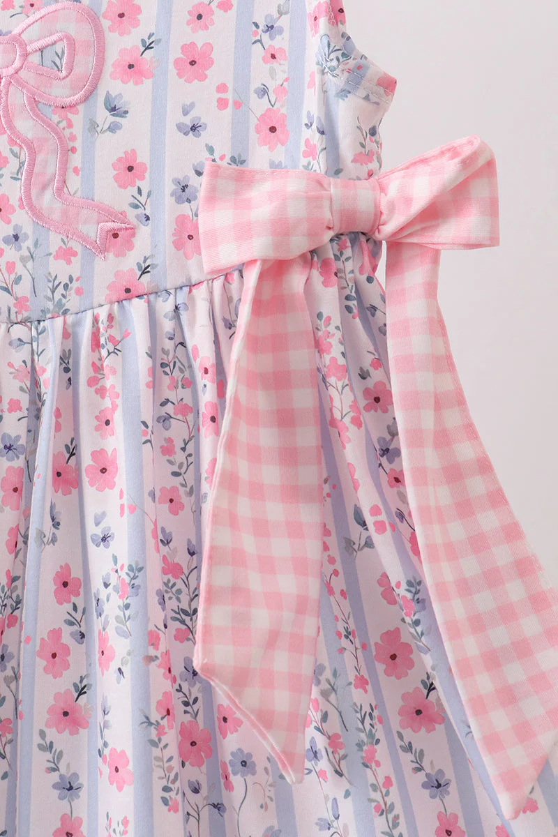Pink Floral Bow Applique Bow Dress - Image 3