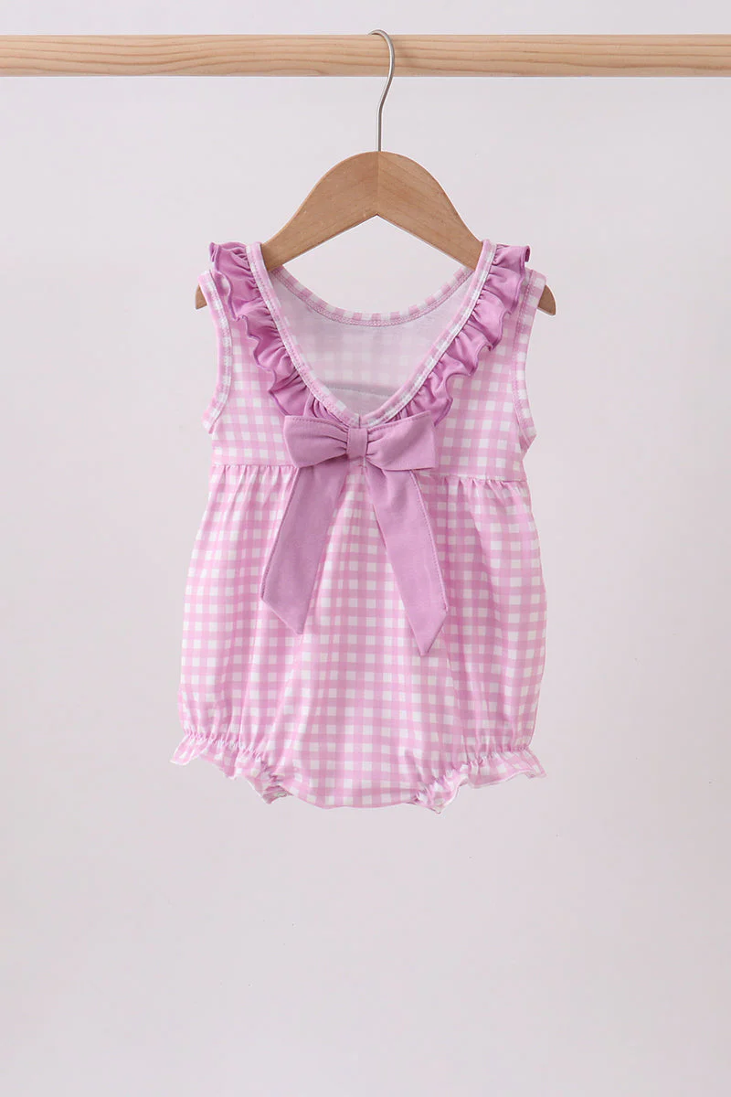Pink floral bow smocked ruffle bubble - Image 6