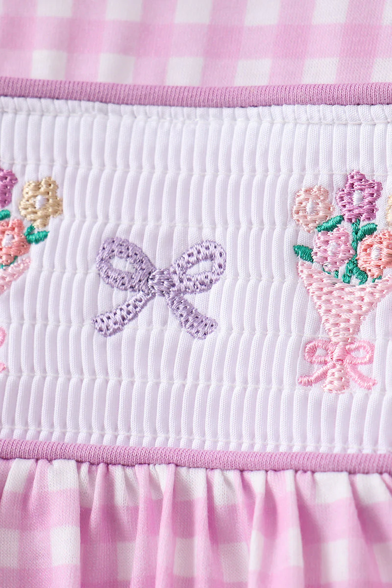 Pink floral bow smocked ruffle shorts set - Image 4
