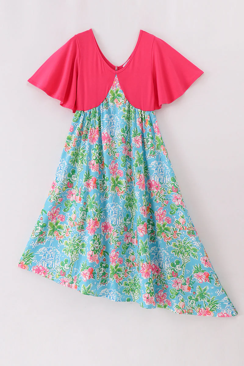 Pink floral character print mom dress