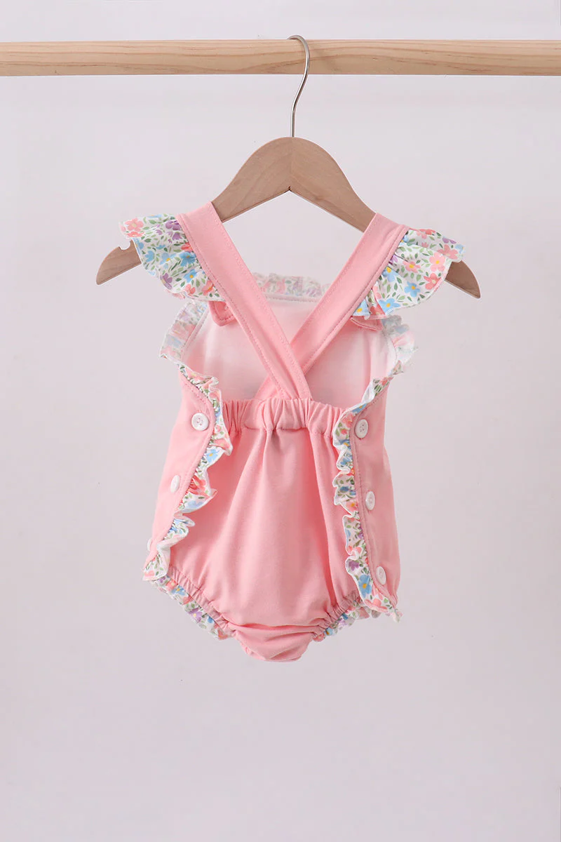 Pink floral cross embroidery ruffle bubble - Image 2