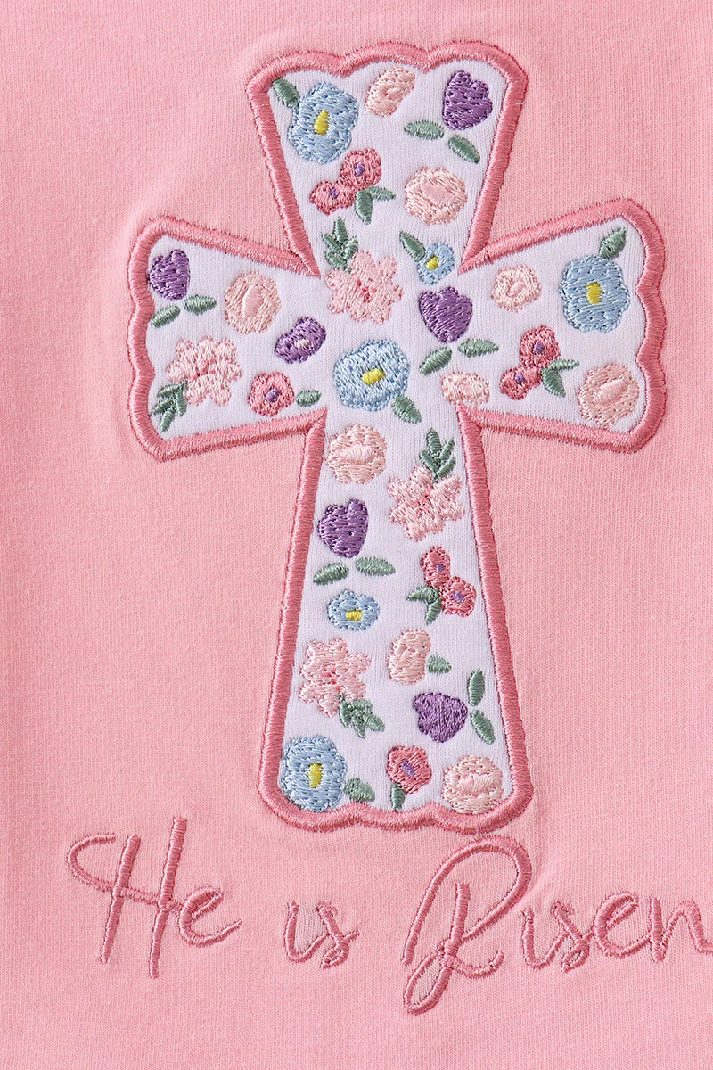 Pink floral cross embroidery ruffle bubble - Image 4