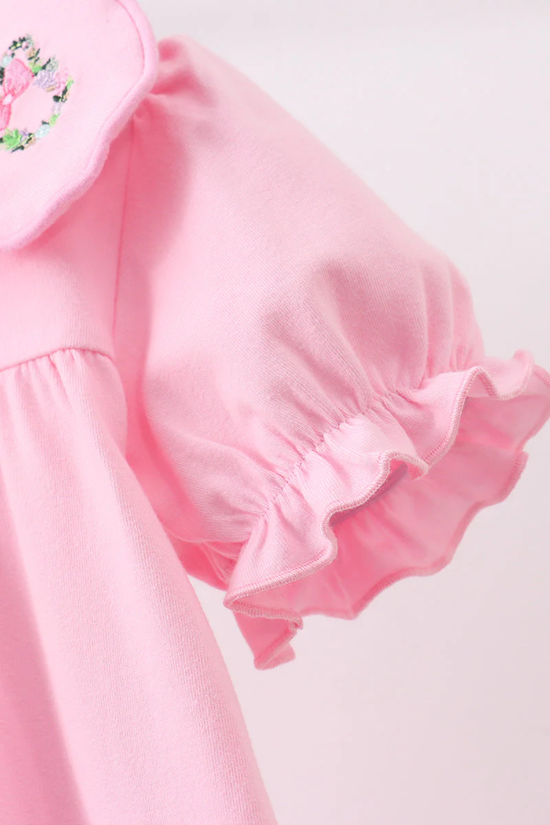 Pink Floral Embroidery Dress - Image 4