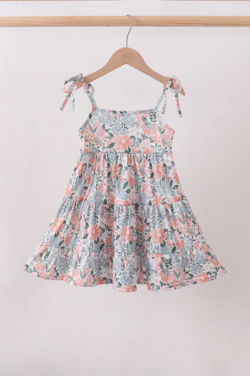 Pink Floral tiered Dress