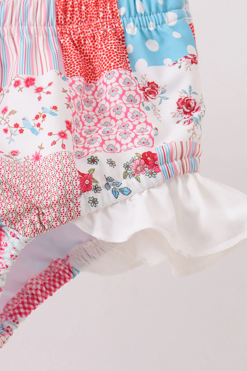 Pink floral patchwork ruffle 2pc swimsuit - Image 4