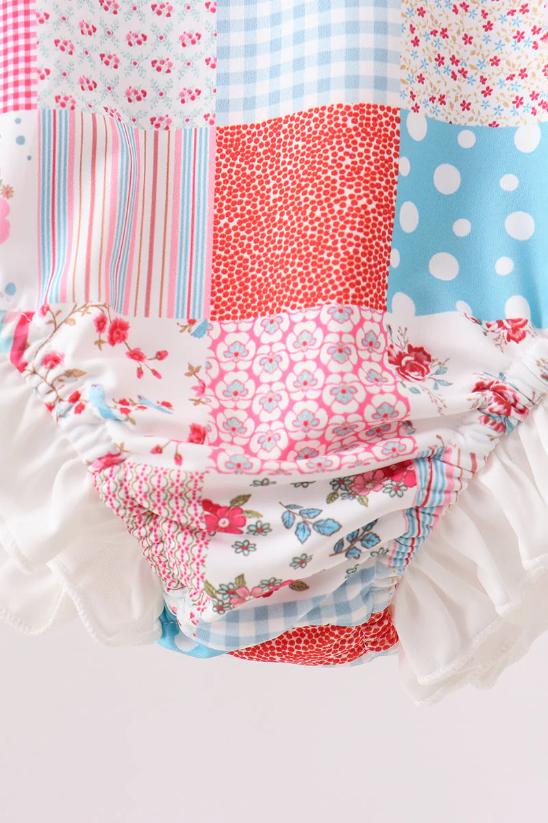 Pink floral patchwork ruffle rashguard - Image 3