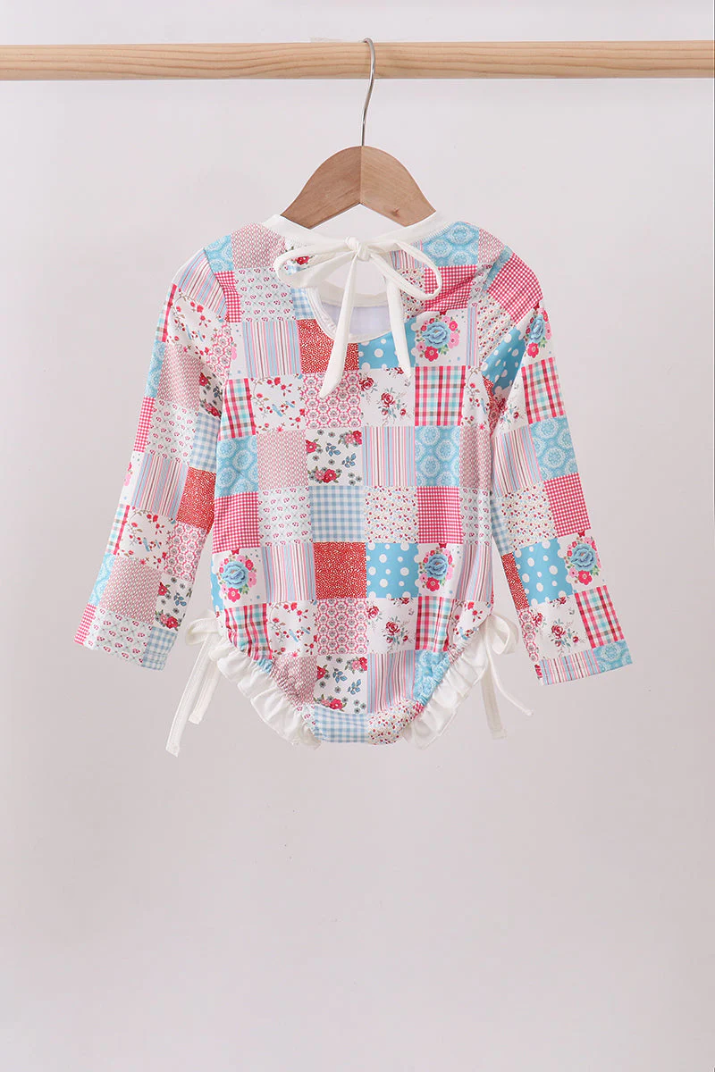 Pink floral patchwork ruffle rashguard - Image 5