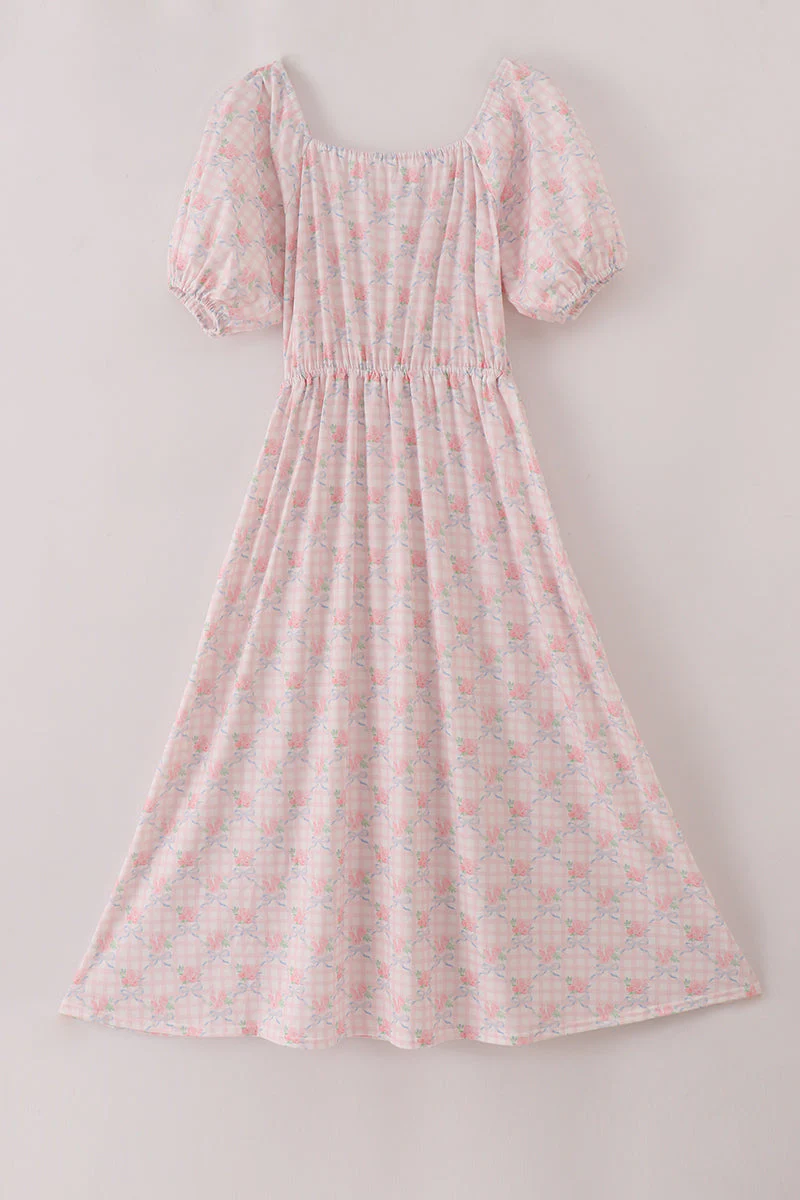 Pink floral print mom dress