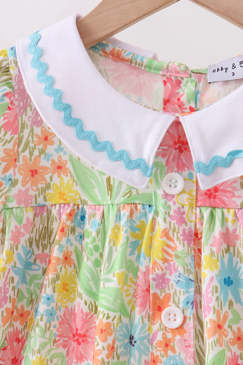 Pink floral print puff sleeve ruffle dress - Image 2