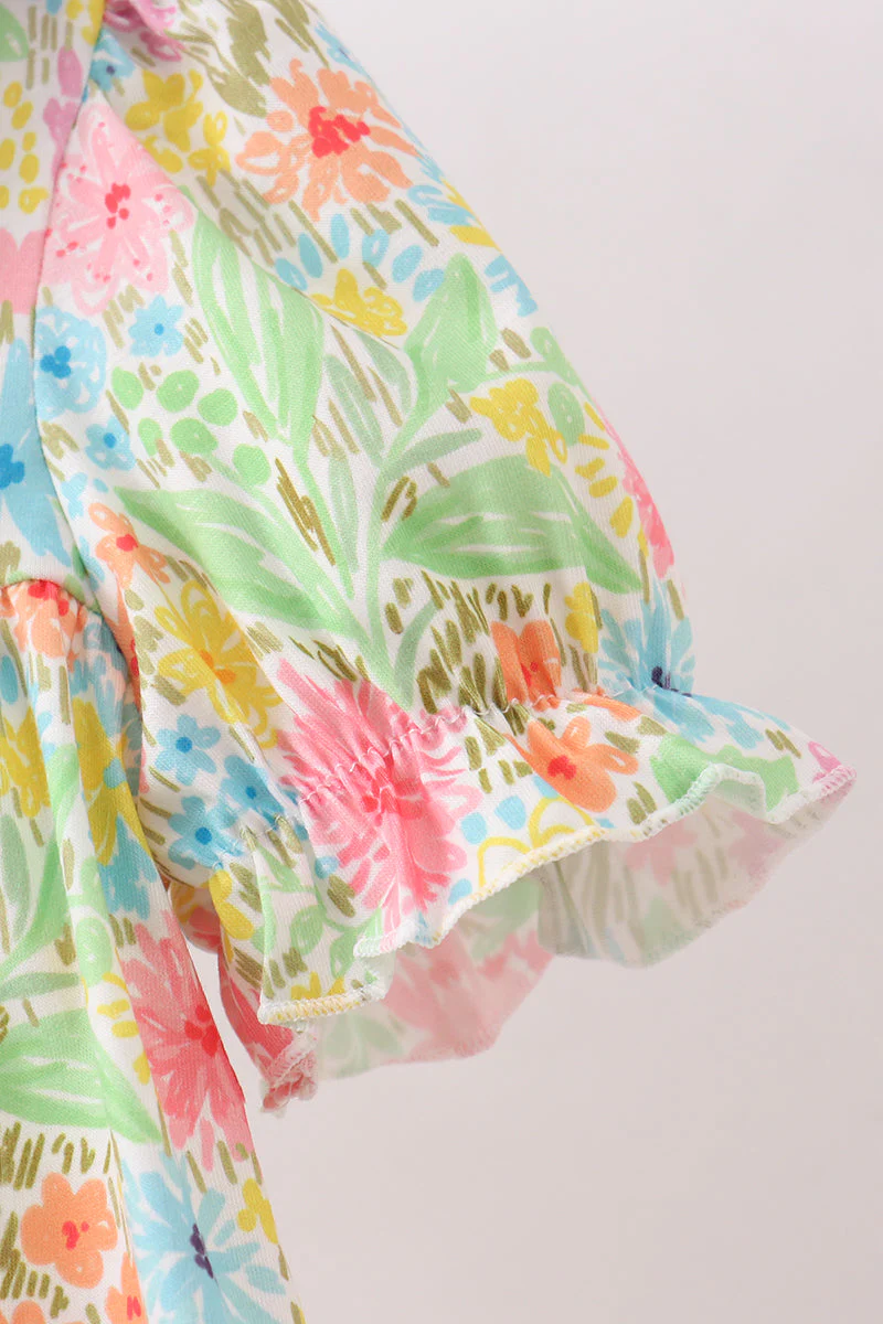 Pink floral print puff sleeve ruffle dress - Image 3