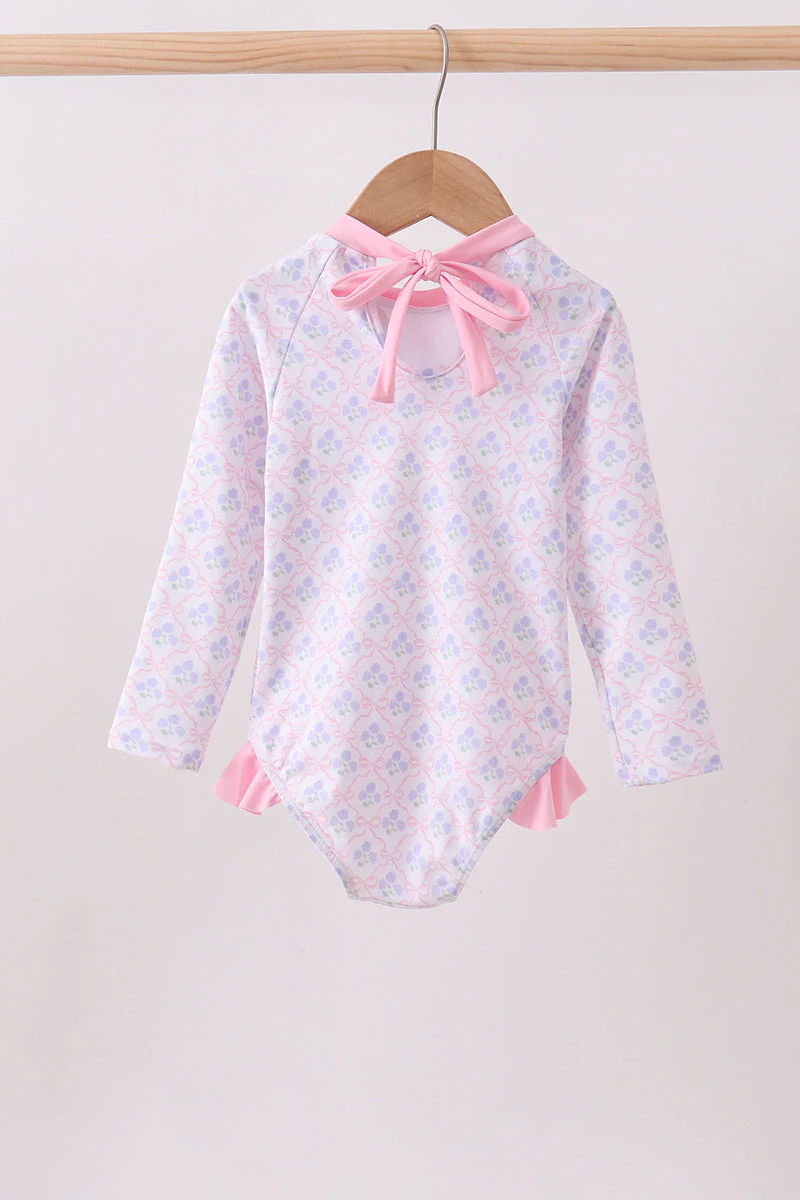 Pink floral print ruffle rashguard - Image 2