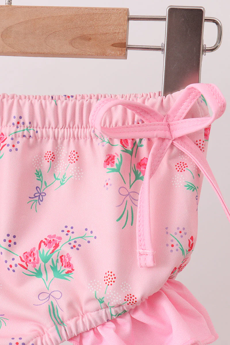Pink Floral Ruffle 2pc Swimsuit - Image 2