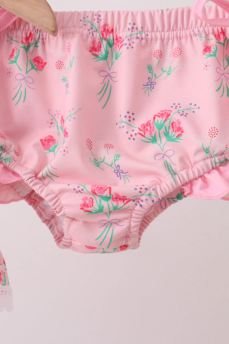 Pink Floral Ruffle 2pc Swimsuit - Image 3