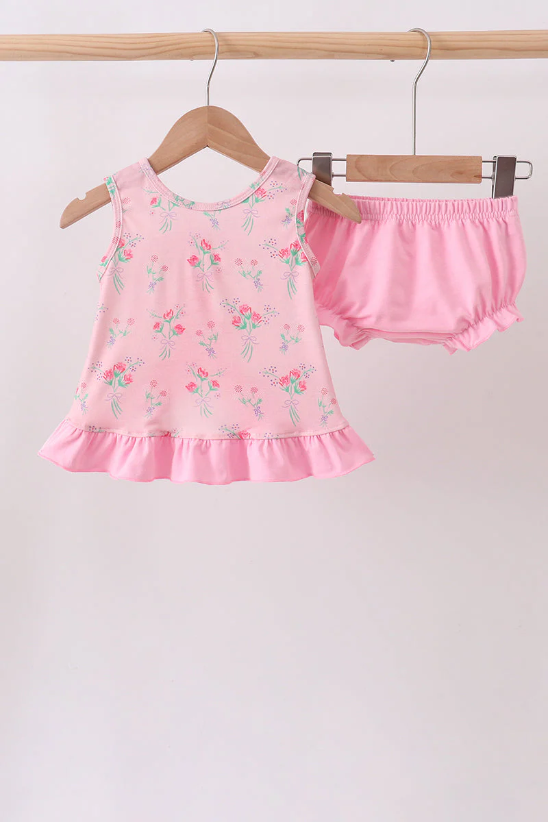Pink Floral Ruffle Bloomer Set