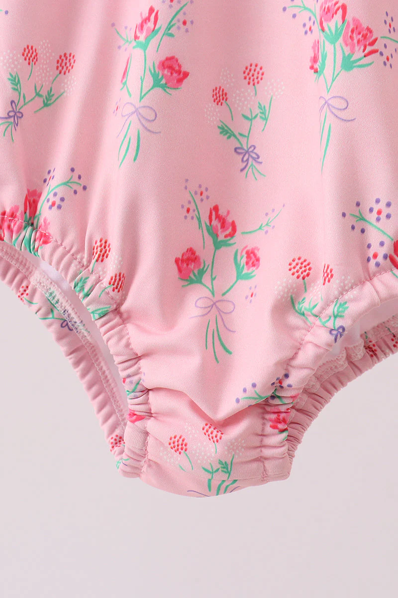 Pink Floral Ruffle One-Piece Swimsuit - Image 3