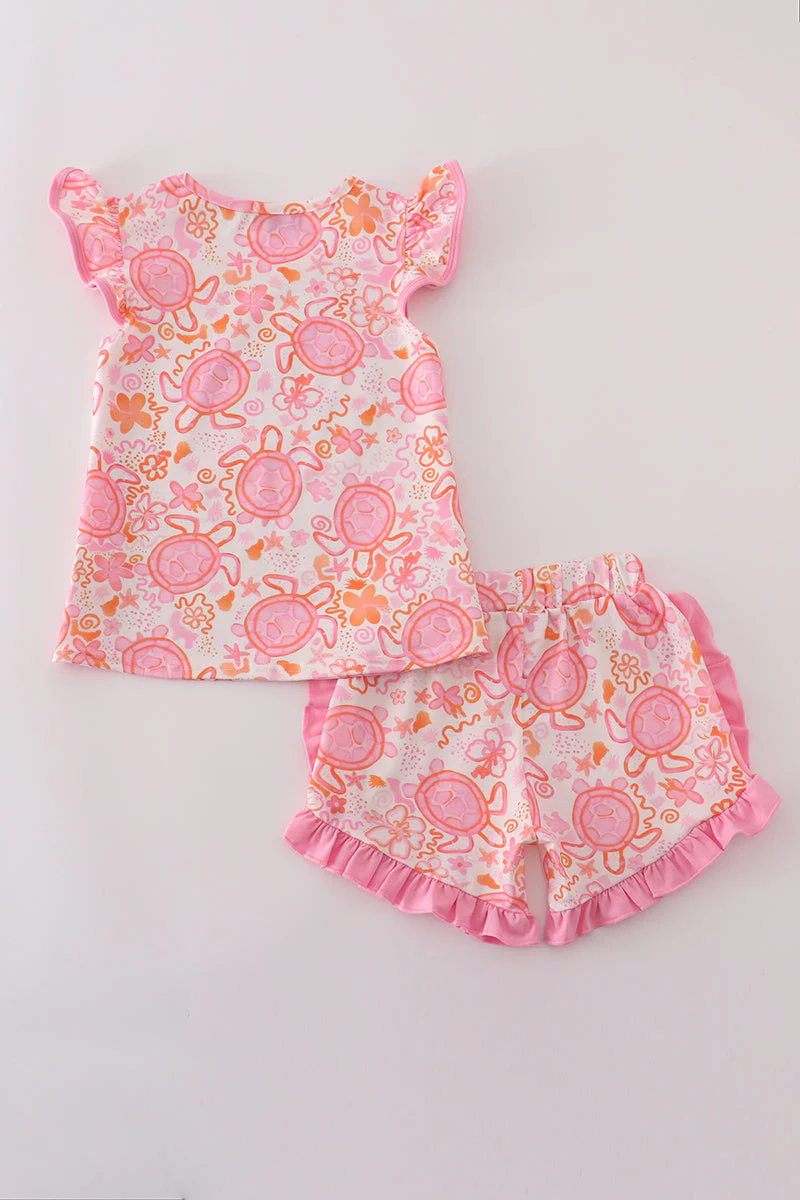 Pink Floral Ruffle Shorts Set - Image 4