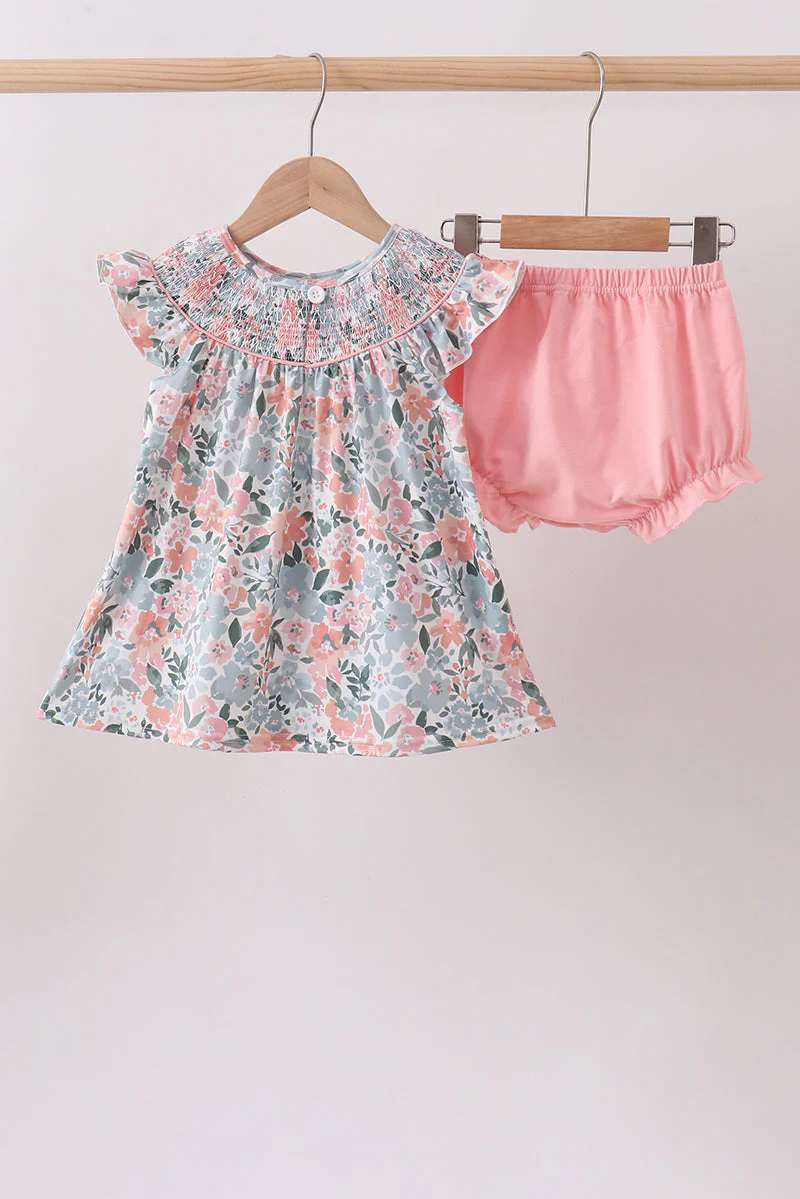 Pink Floral Smocked Bloomer Set - Image 5