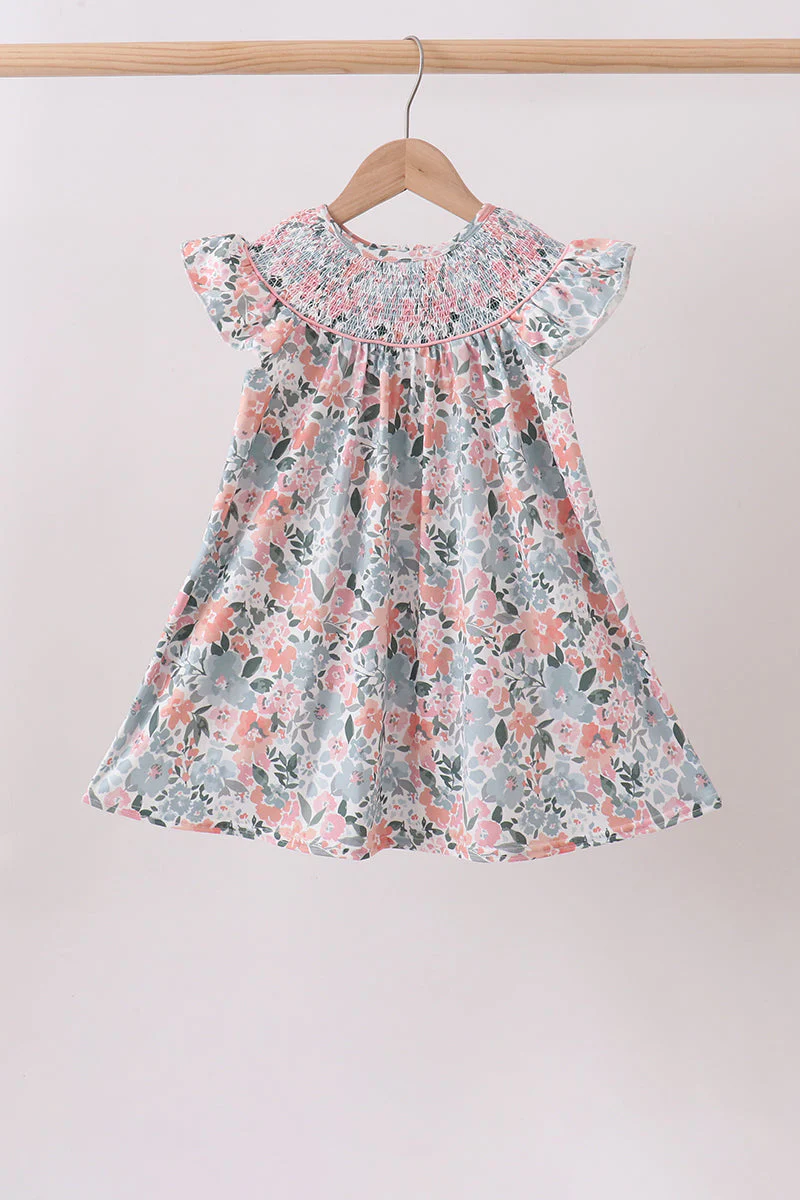 Pink Floral Smocked dress