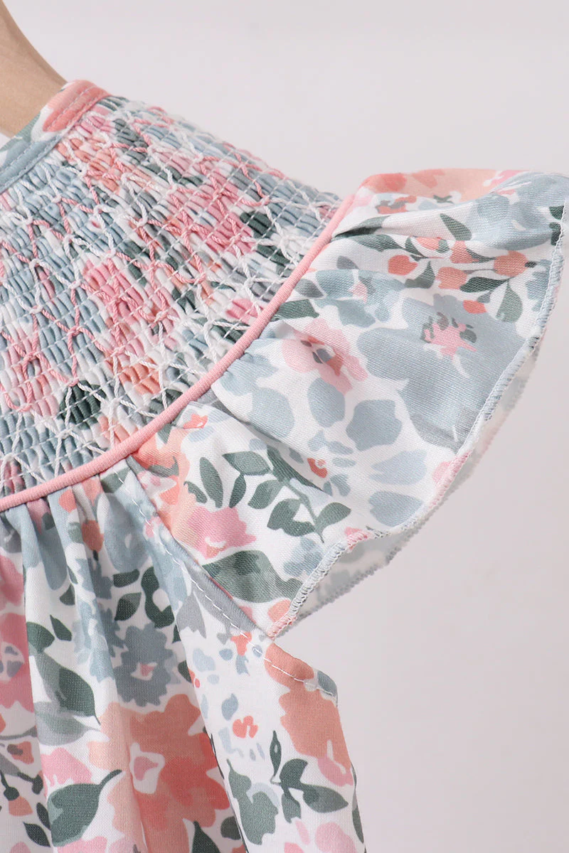 Pink Floral Smocked dress - Image 4