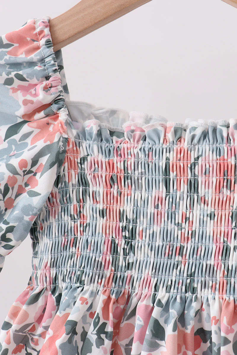 Pink Floral Smocked UPF Swim Set - Image 2
