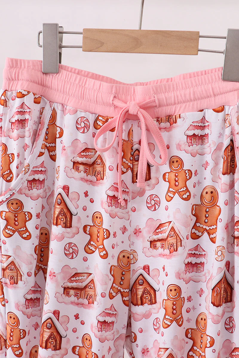 Pink gingerbread house bamboo mom pajmas pants - Image 2