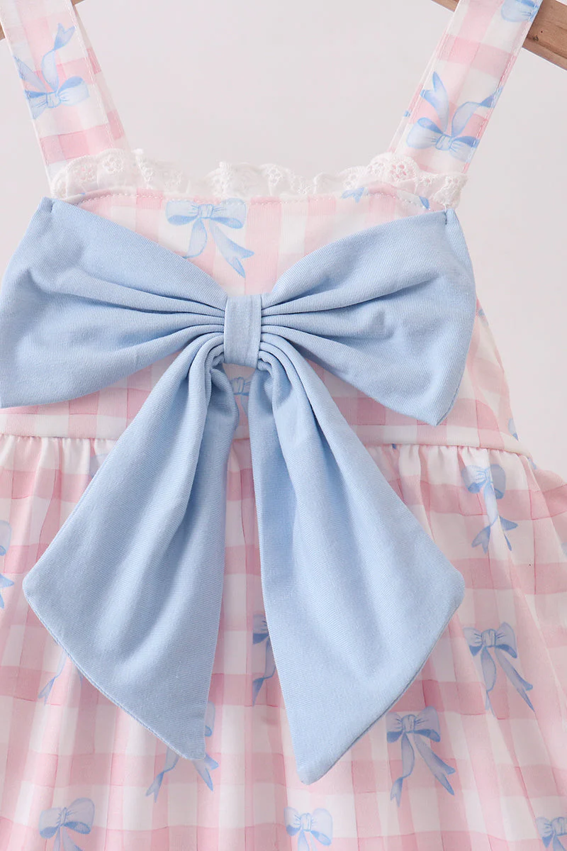 Pink Gingham Bow Print Dress - Image 3