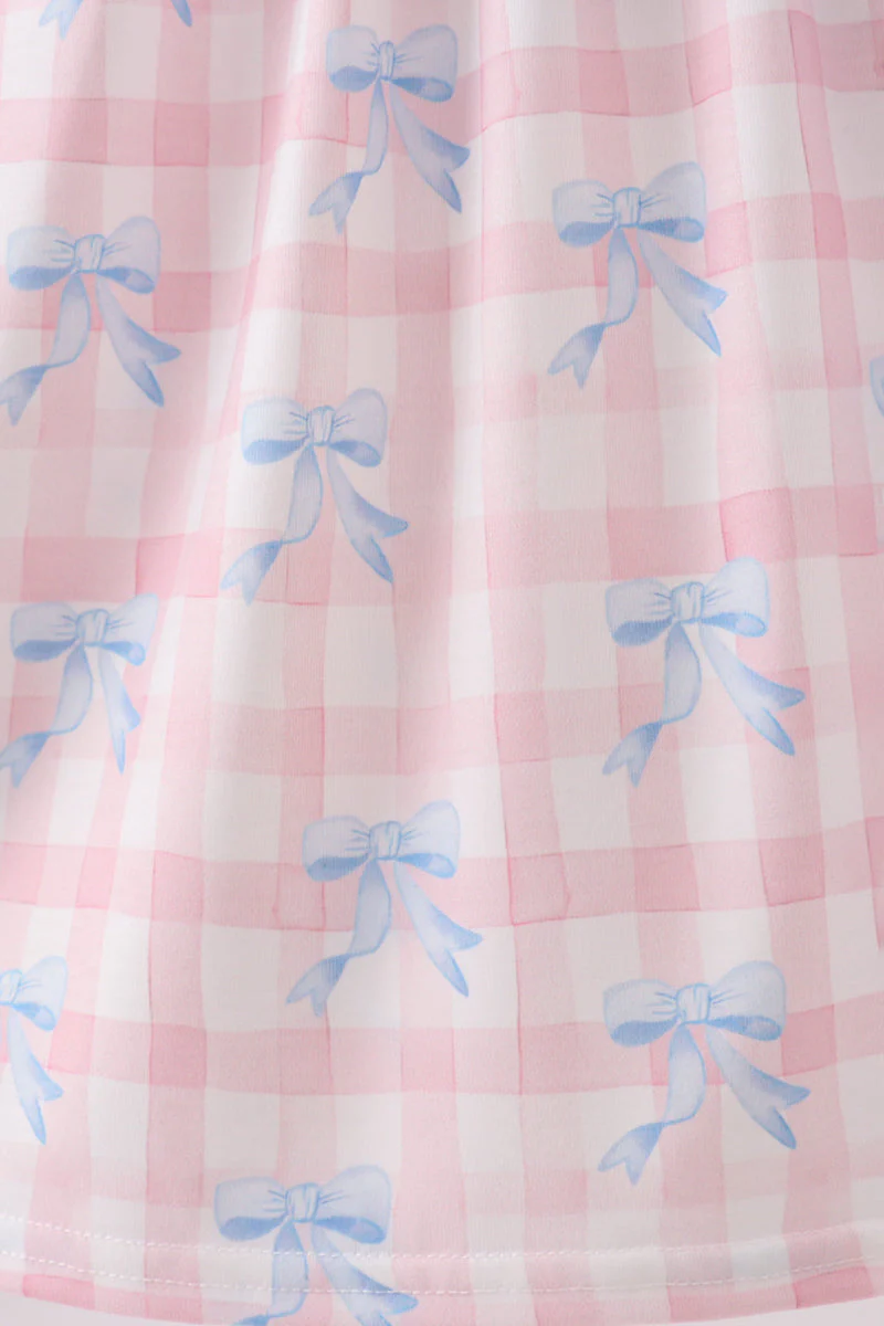 Pink Gingham Bow Print Dress - Image 4