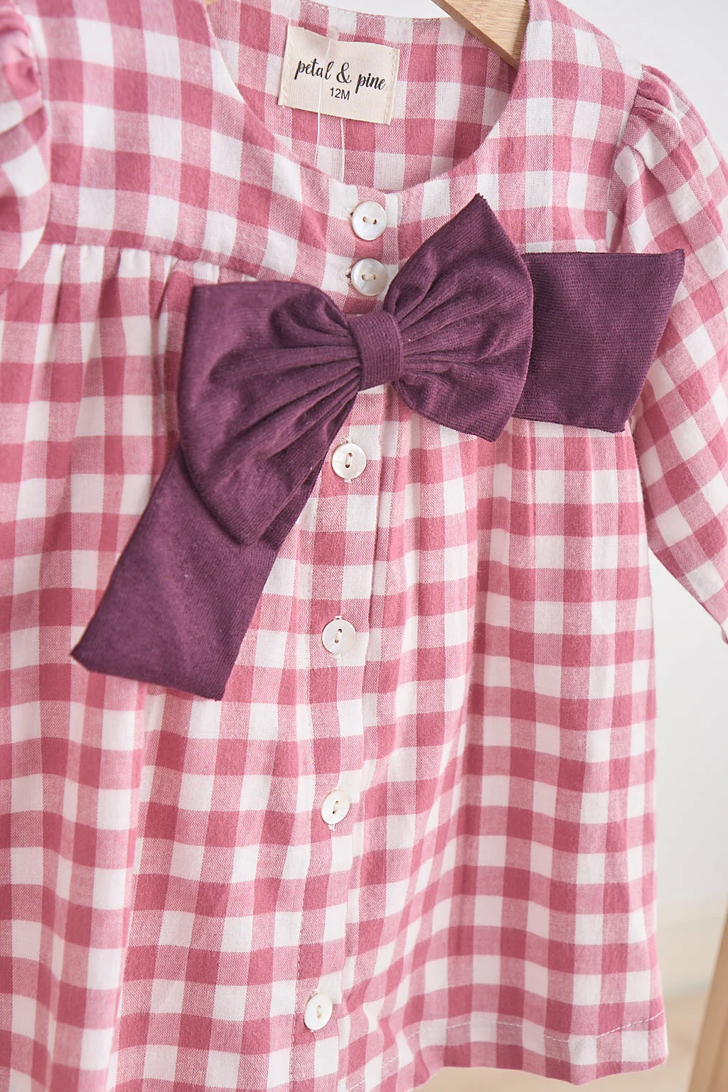 Pink gingham flannel bow dress - Image 2