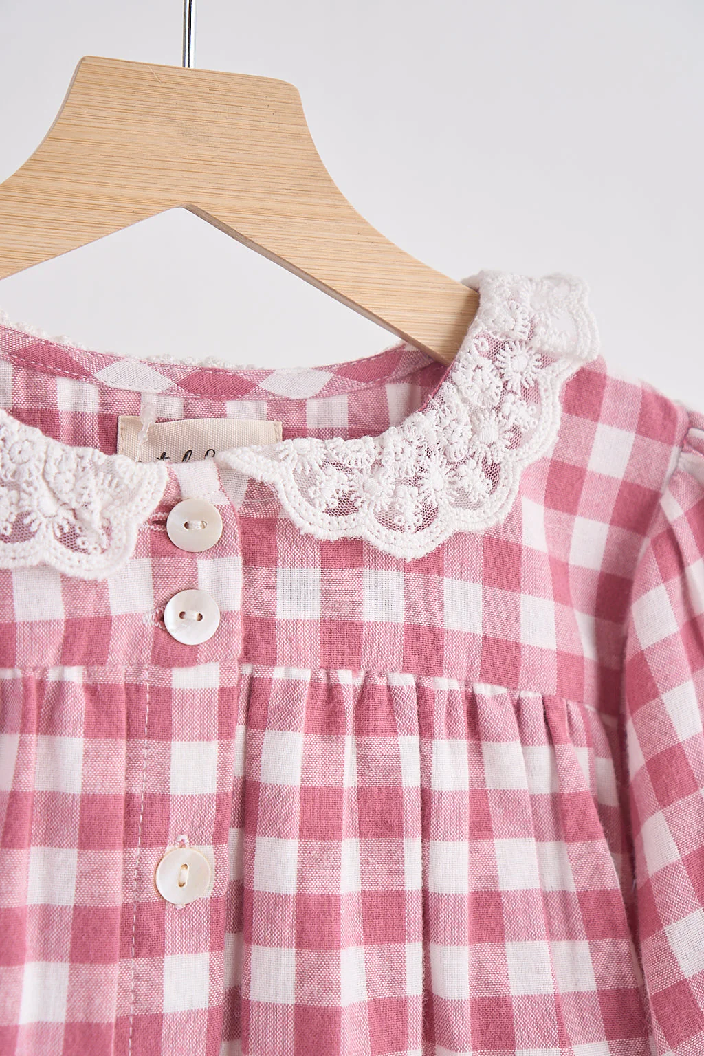 Pink gingham flannel lace dress - Image 2