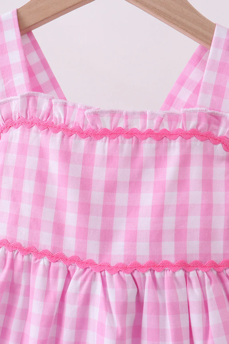 Pink gingham ruffle tiered dress - Image 4