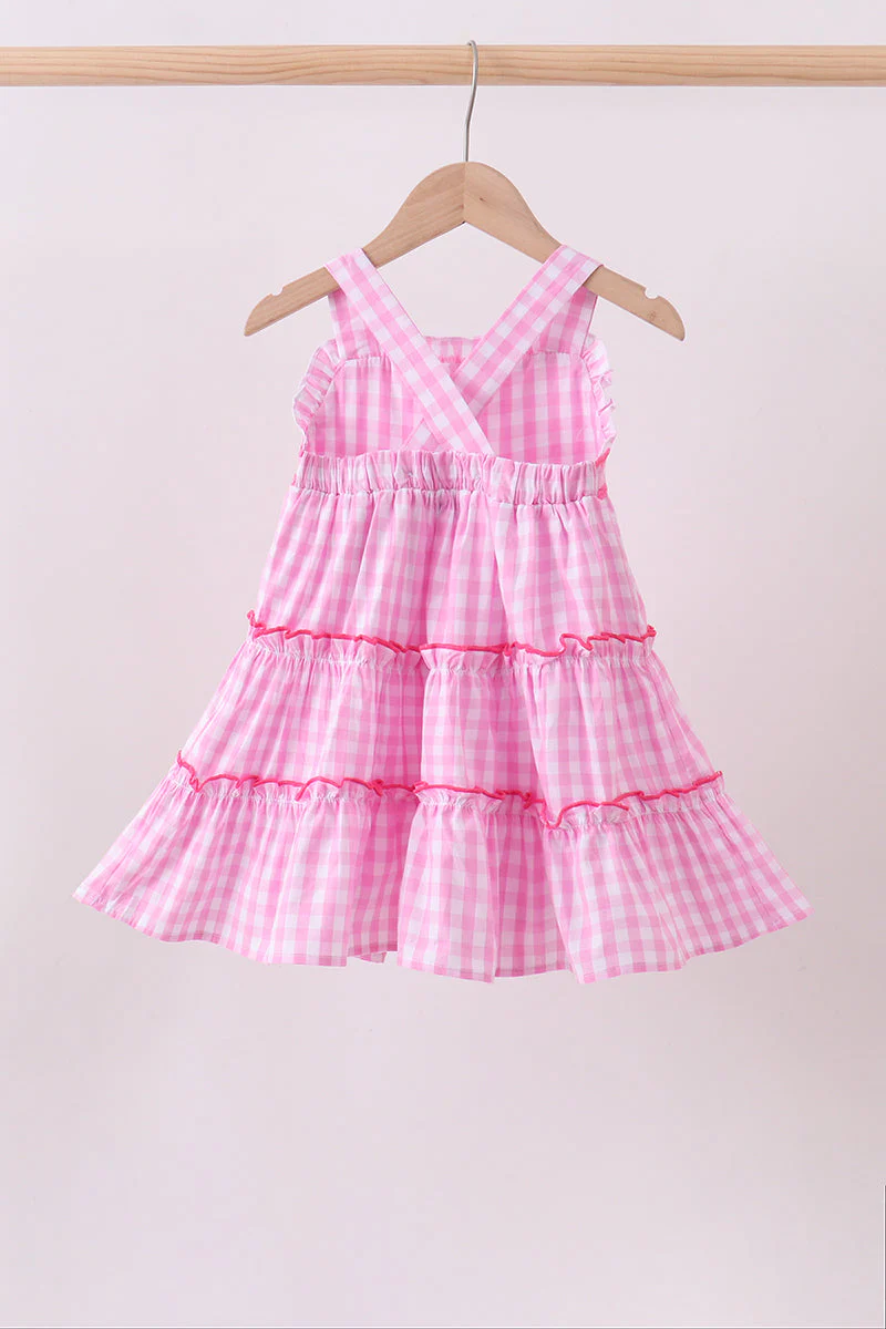 Pink gingham ruffle tiered dress - Image 5