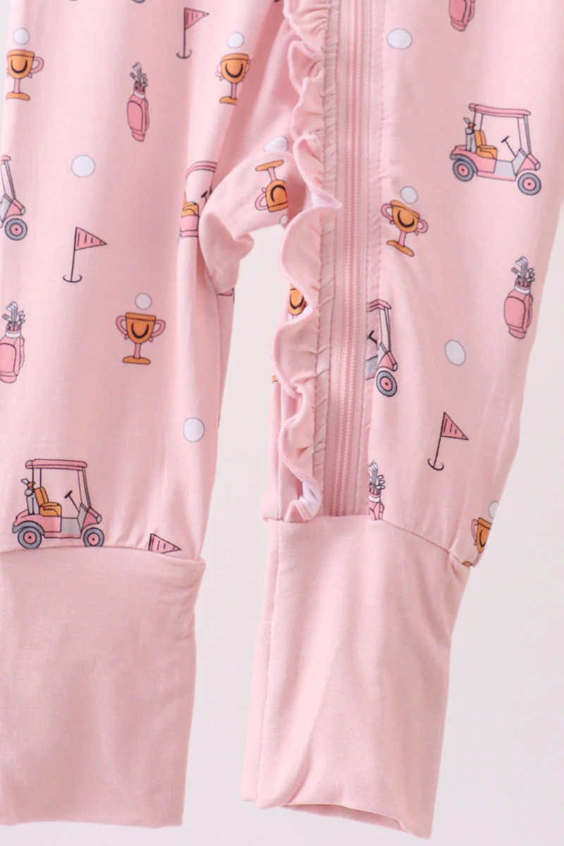 Pink golf cart print bamboo romper - Image 2
