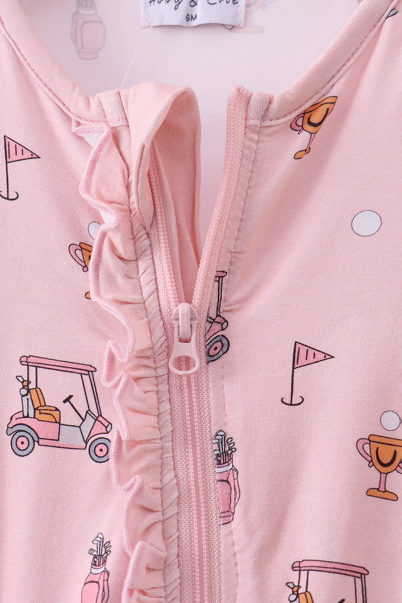 Pink golf cart print bamboo romper - Image 3