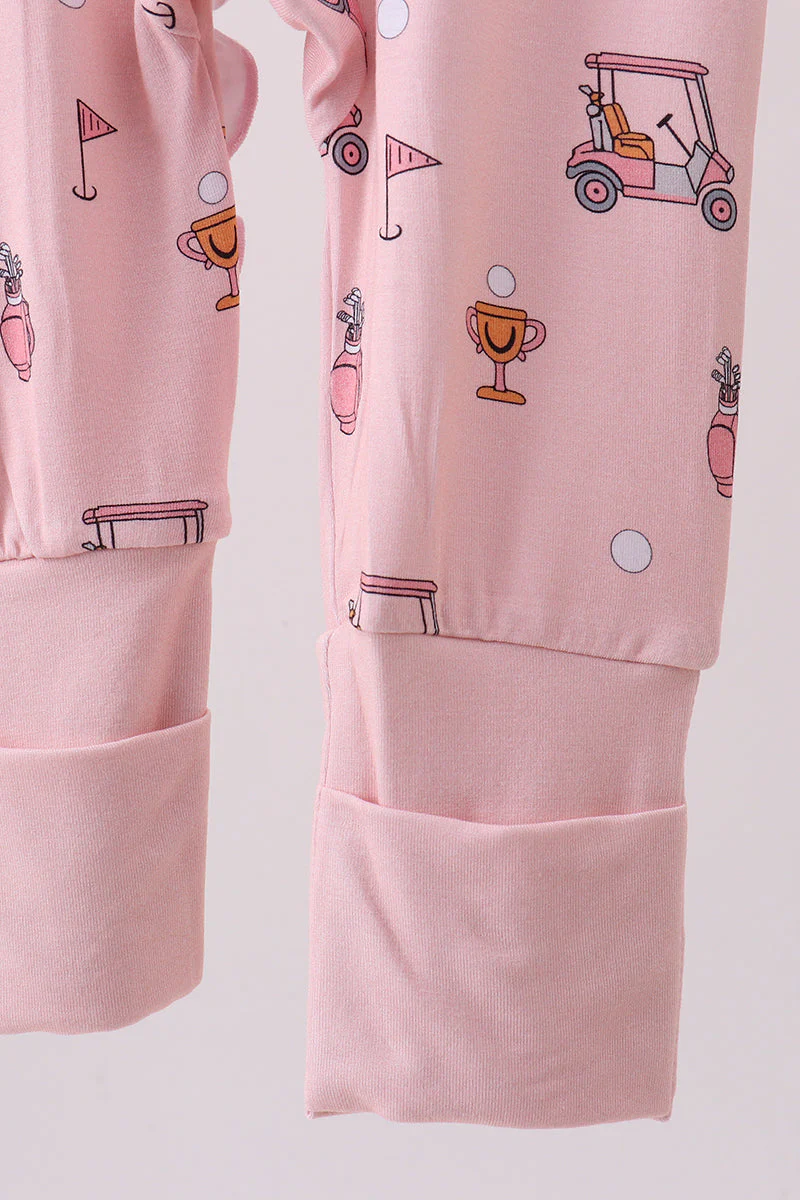 Pink golf cart print bamboo romper - Image 4