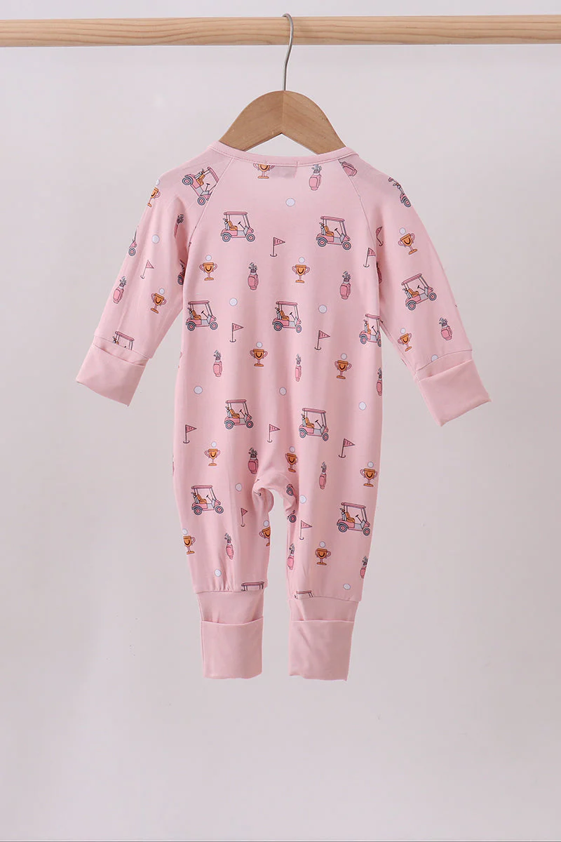 Pink golf cart print bamboo romper - Image 5