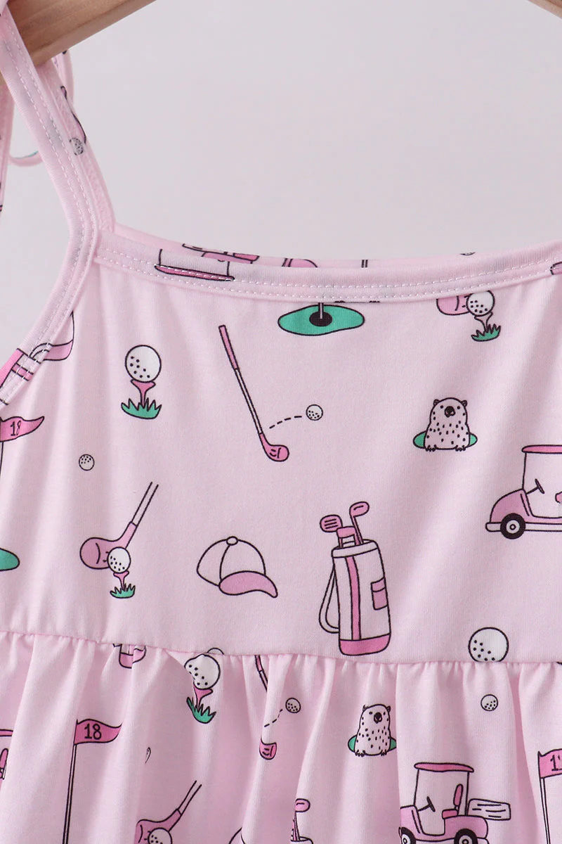Pink golf print tiered dress - Image 2