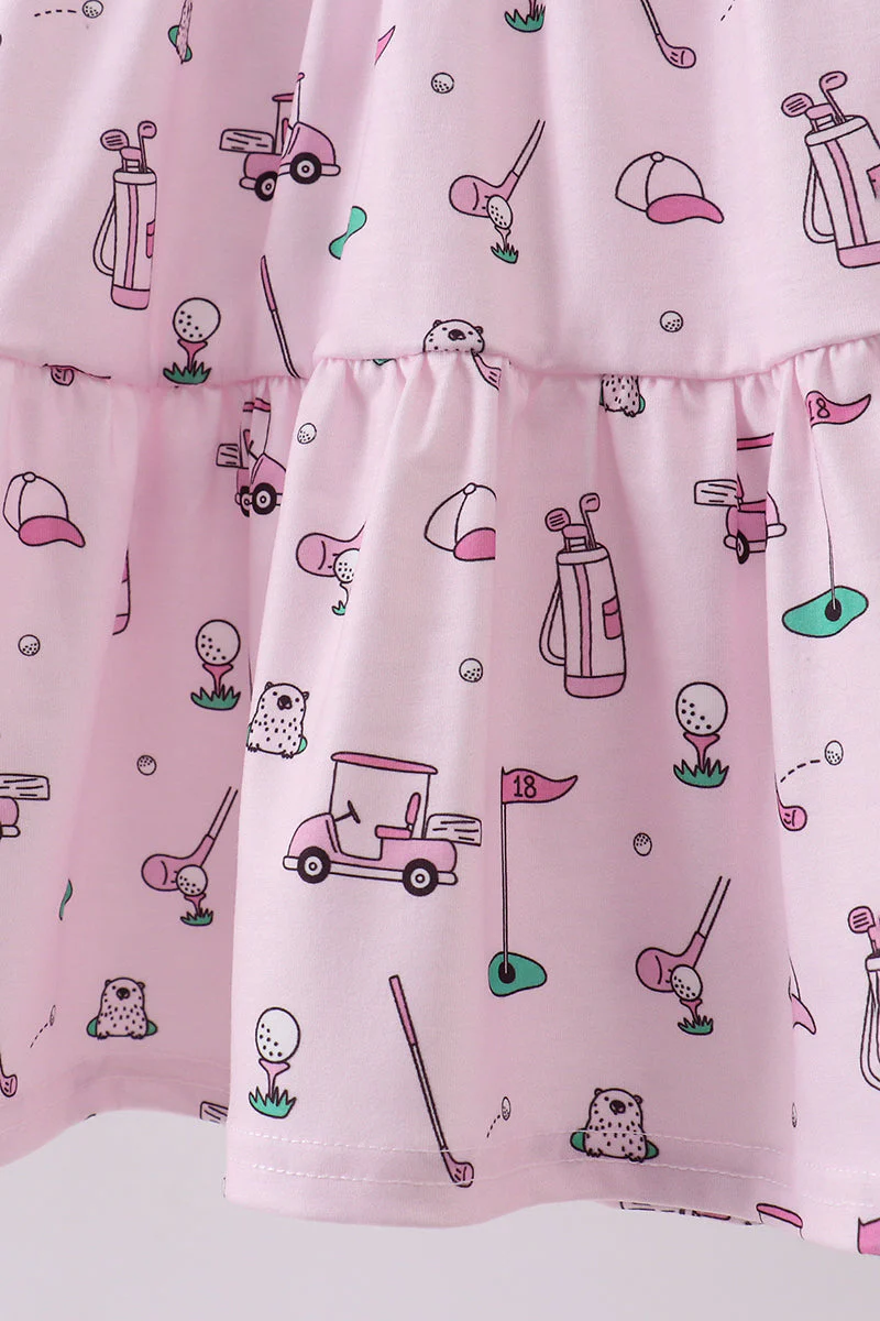 Pink golf print tiered dress - Image 3