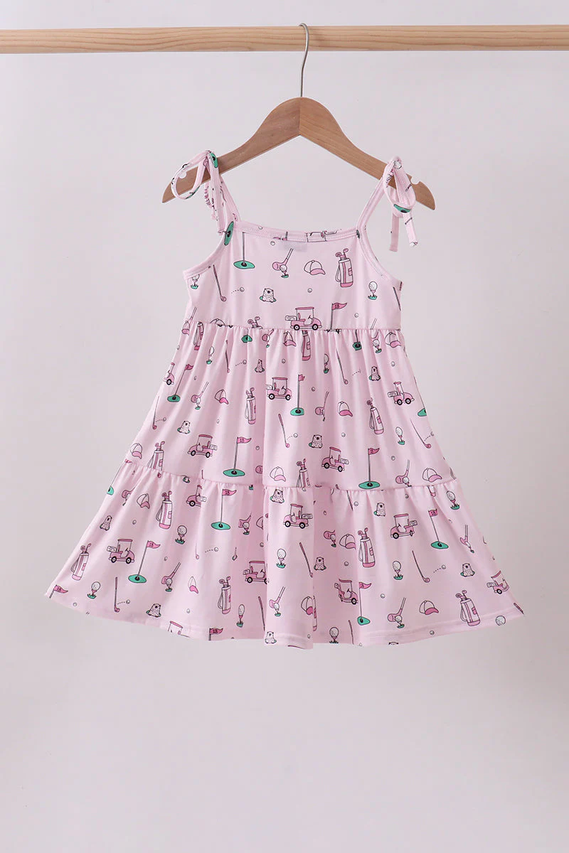 Pink golf print tiered dress - Image 4