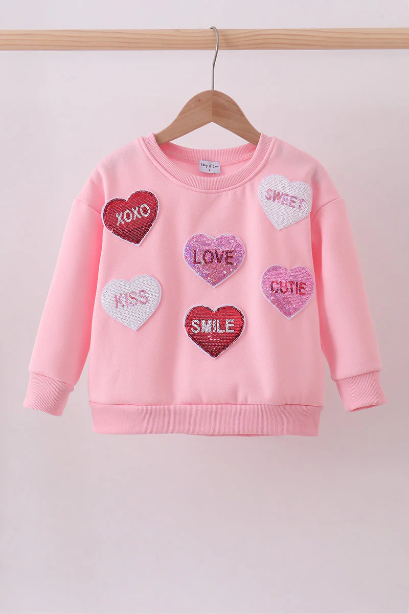 Pink heart love smile sequin fleece mom&me sweatshrit - Image 2